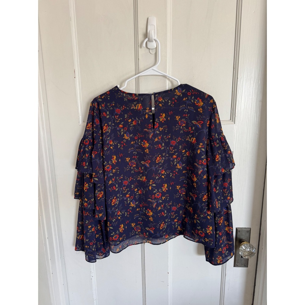 Madewell navy floral ruffle sleeve blouse  size large - Picture 9 of 10